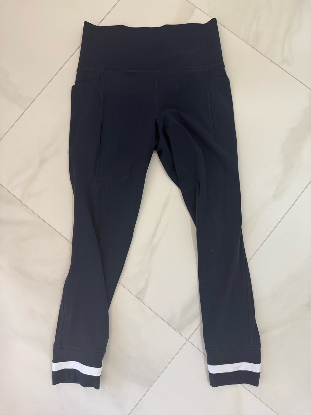 Athleta navy Capri Leggings with White Logo